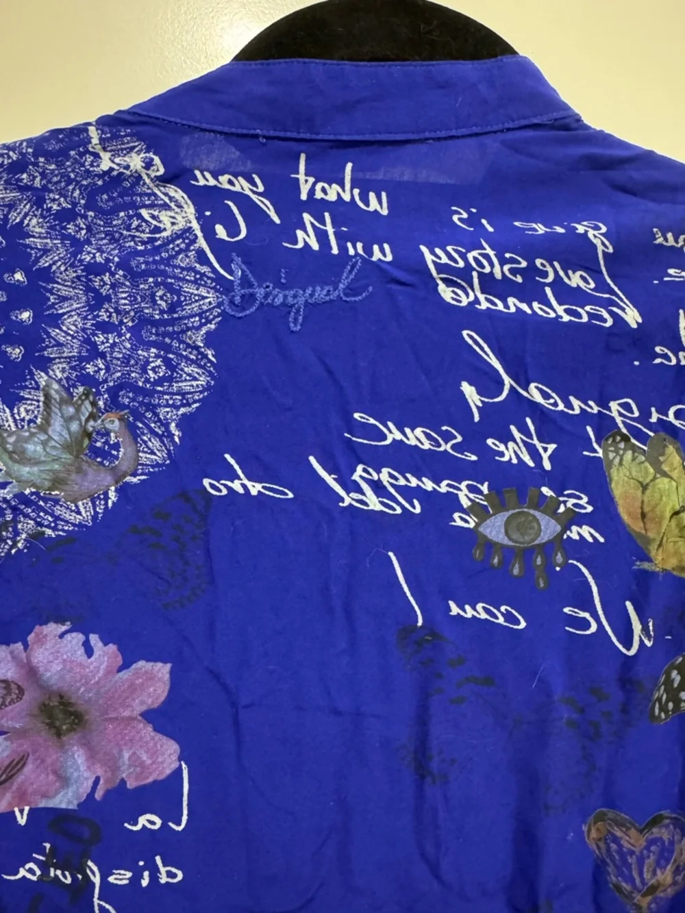 Desigual Cobalt Blue Printed Button-Front Tunic with Multicolor Motifs - Picture 3 of 4